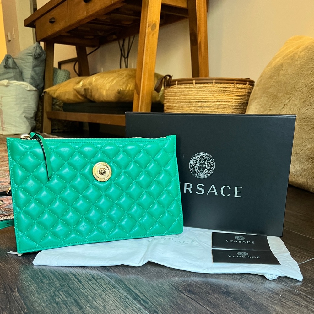 Versace Green Quilted Gold Medusa Crossbody